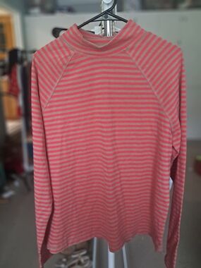FP Movement by Free People Coral and Cream Striped Long Sleeve Mock Neck Top